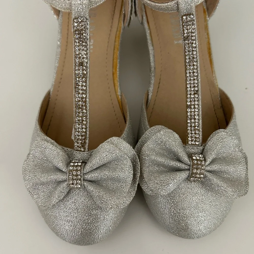 Silver Glitter Dress Shoes with Bow
